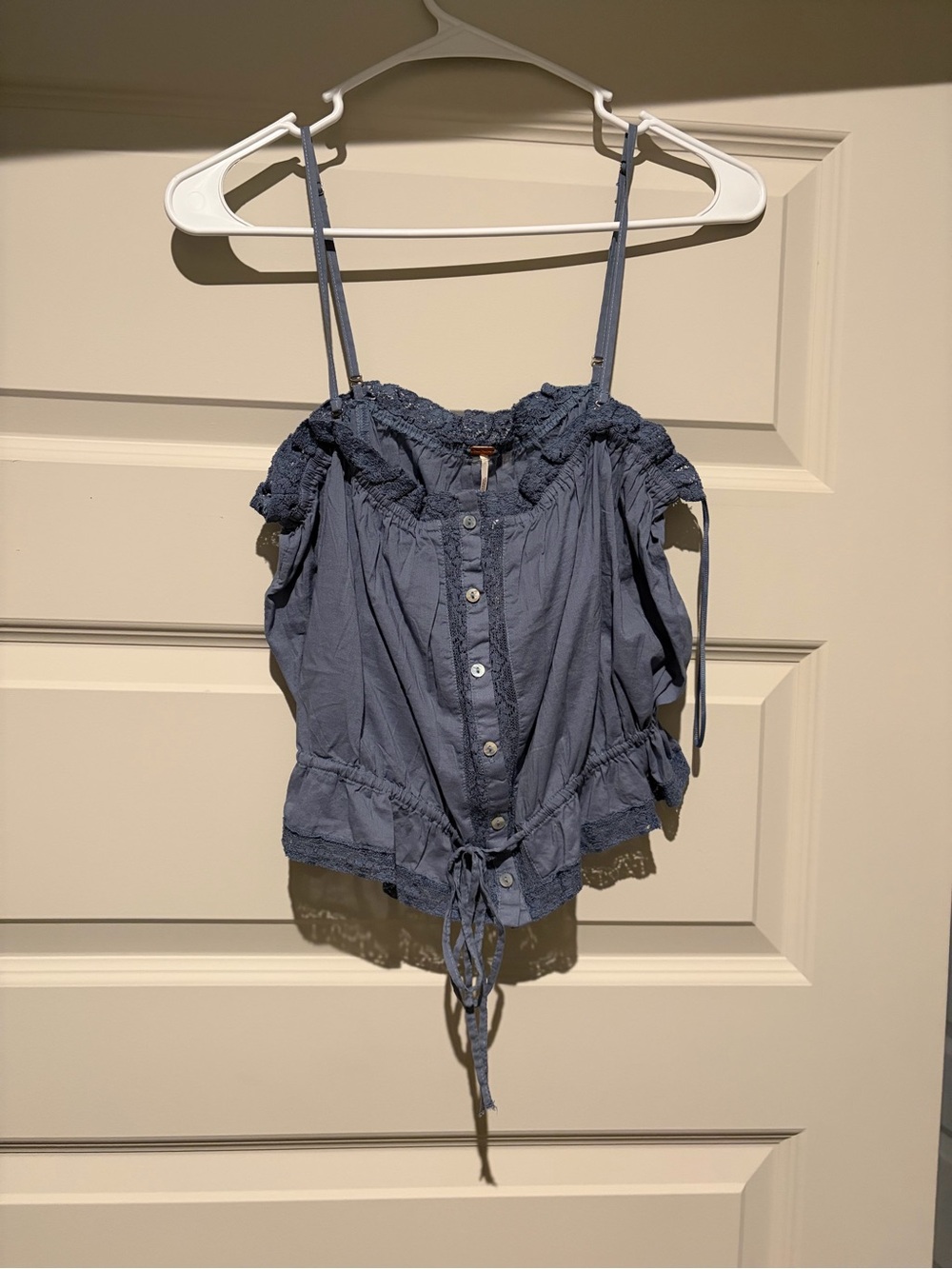 Free People Slate Blue Ruffle-Trim Button Front Camisole